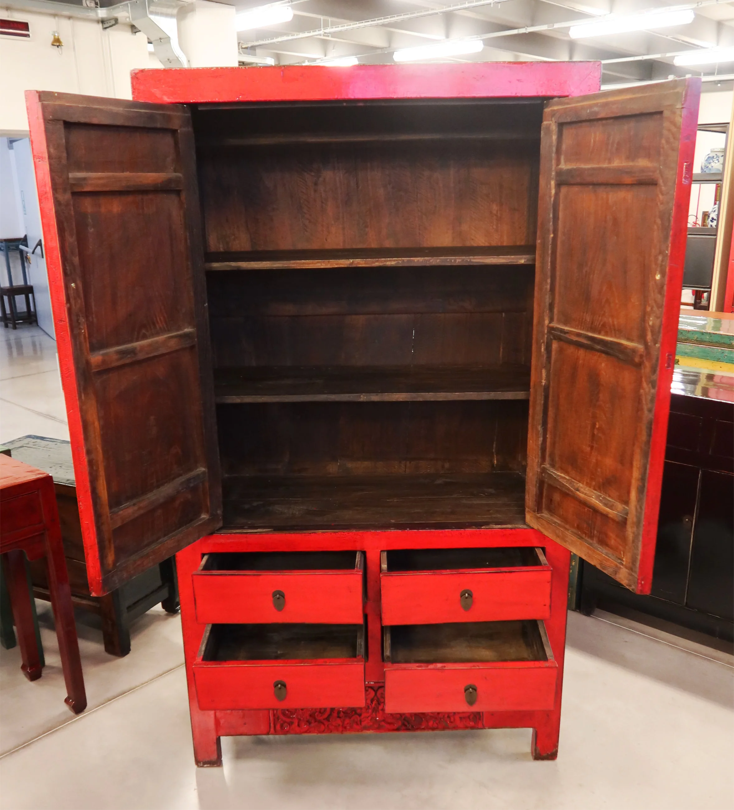 ARMADIO CINESE DELLO SHANDONG IN LACCA ROSSA - Image 3