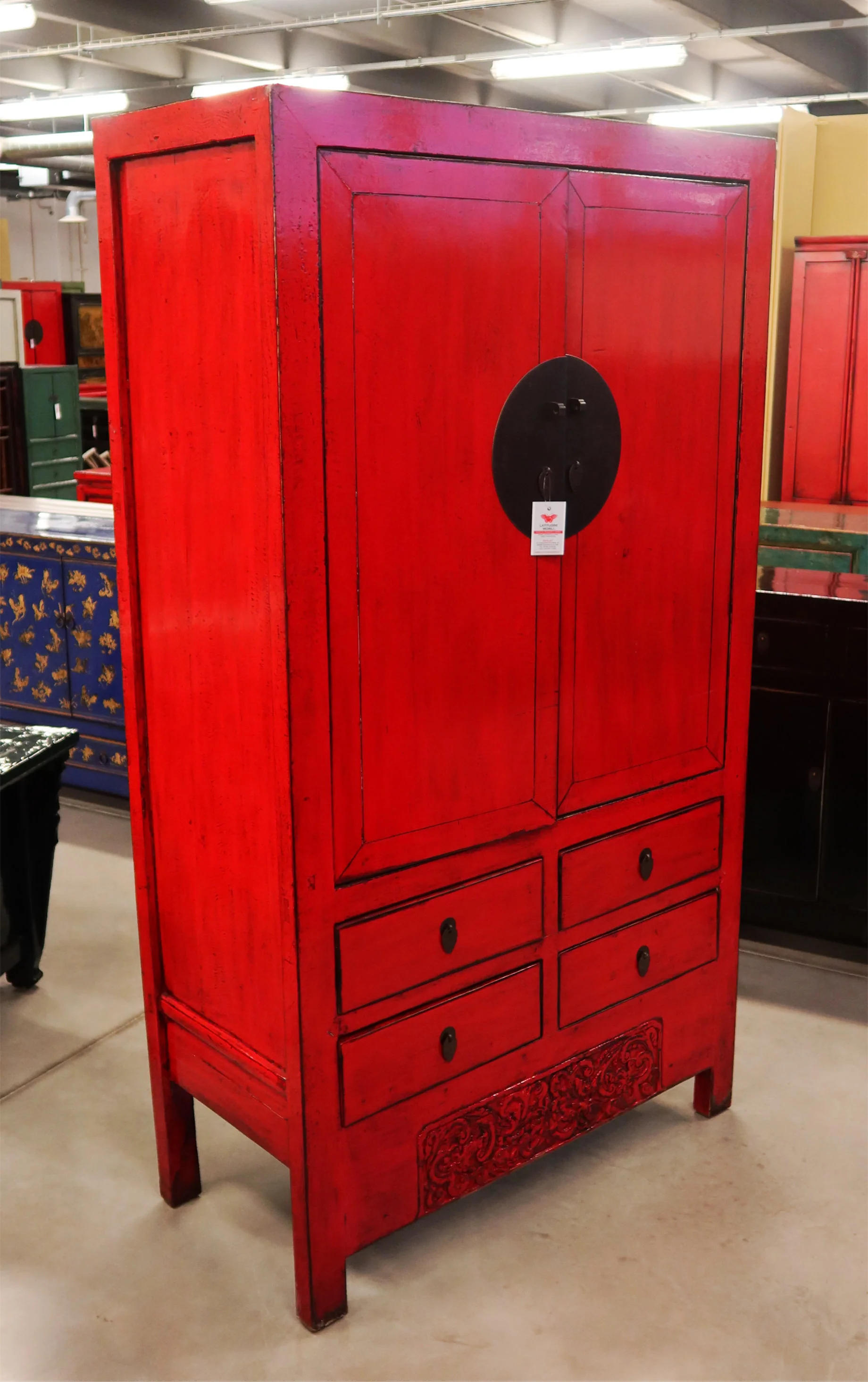ARMADIO CINESE DELLO SHANDONG IN LACCA ROSSA - Image 4