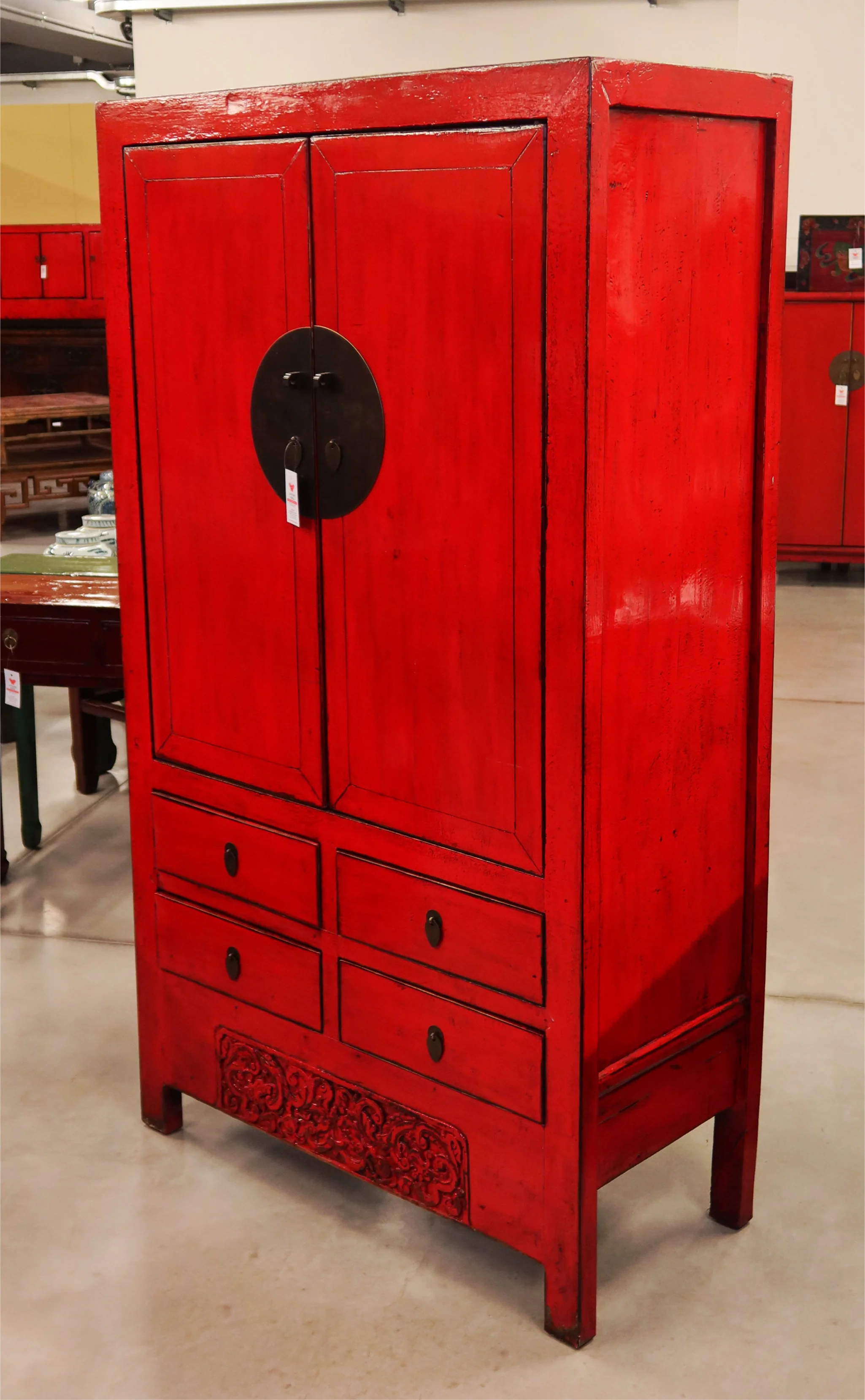 ARMADIO CINESE DELLO SHANDONG IN LACCA ROSSA - Image 5