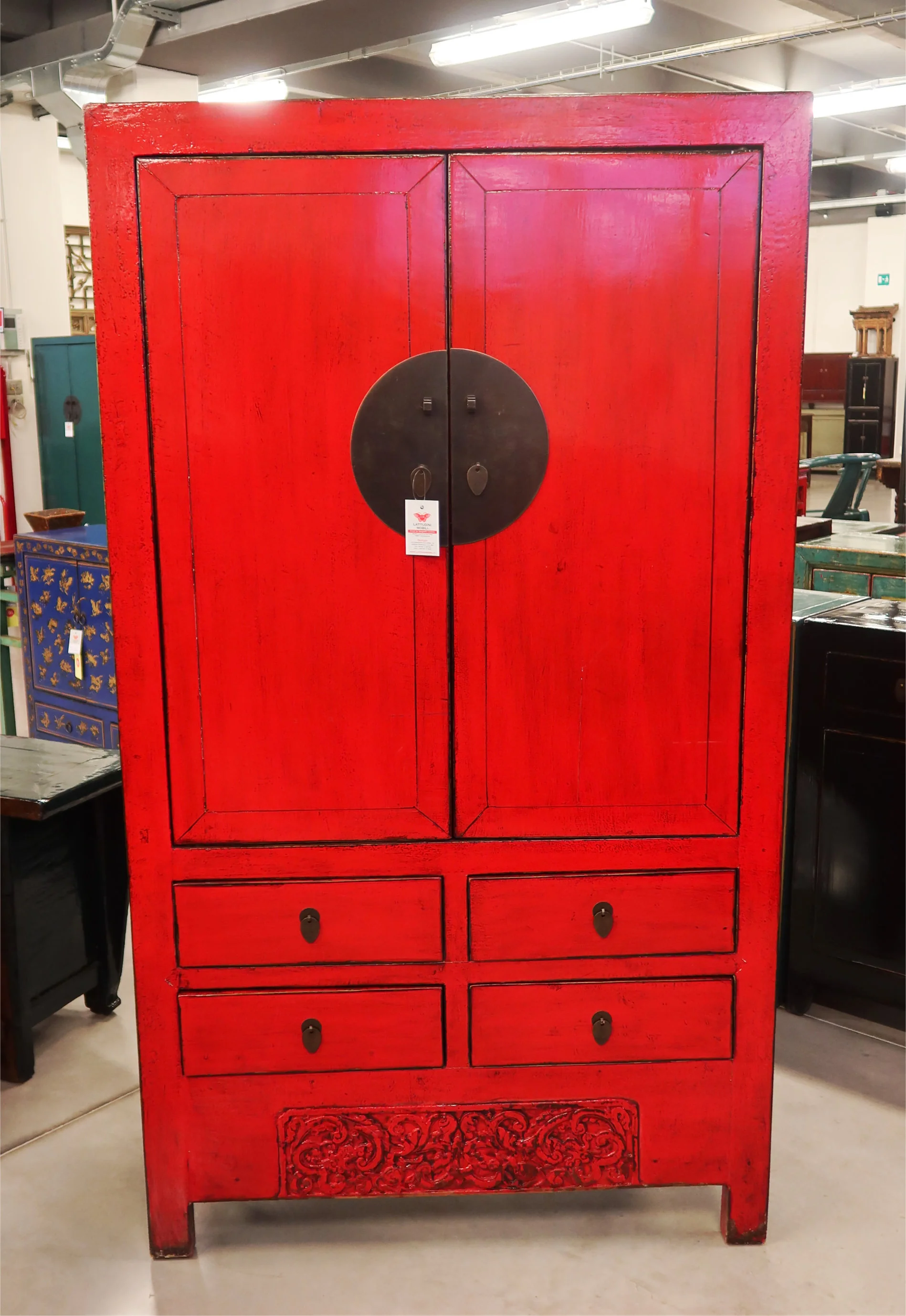 ARMADIO CINESE DELLO SHANDONG IN LACCA ROSSA - Image 6