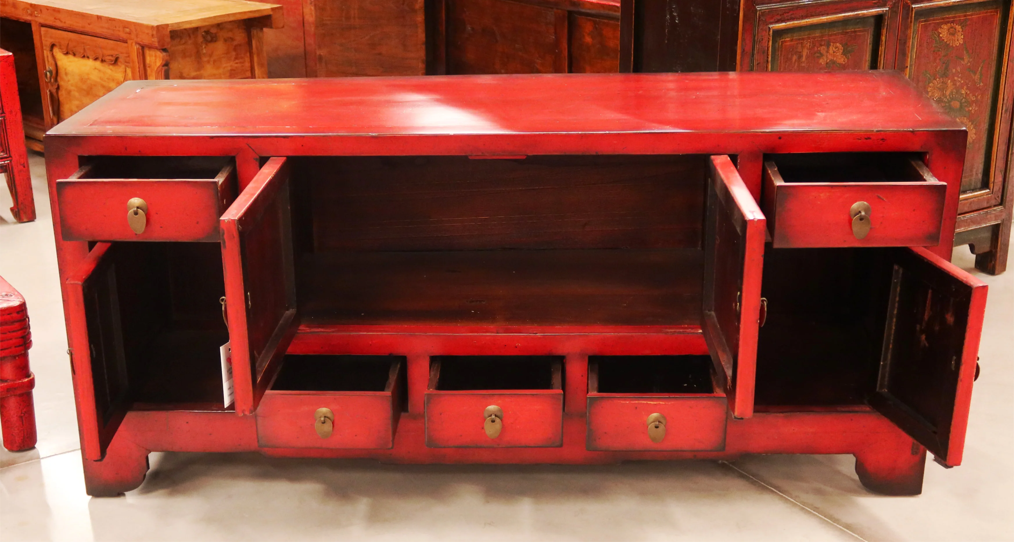 MOBILE PORTA-TV ETNICO IN LACCA ROSSA - Image 3