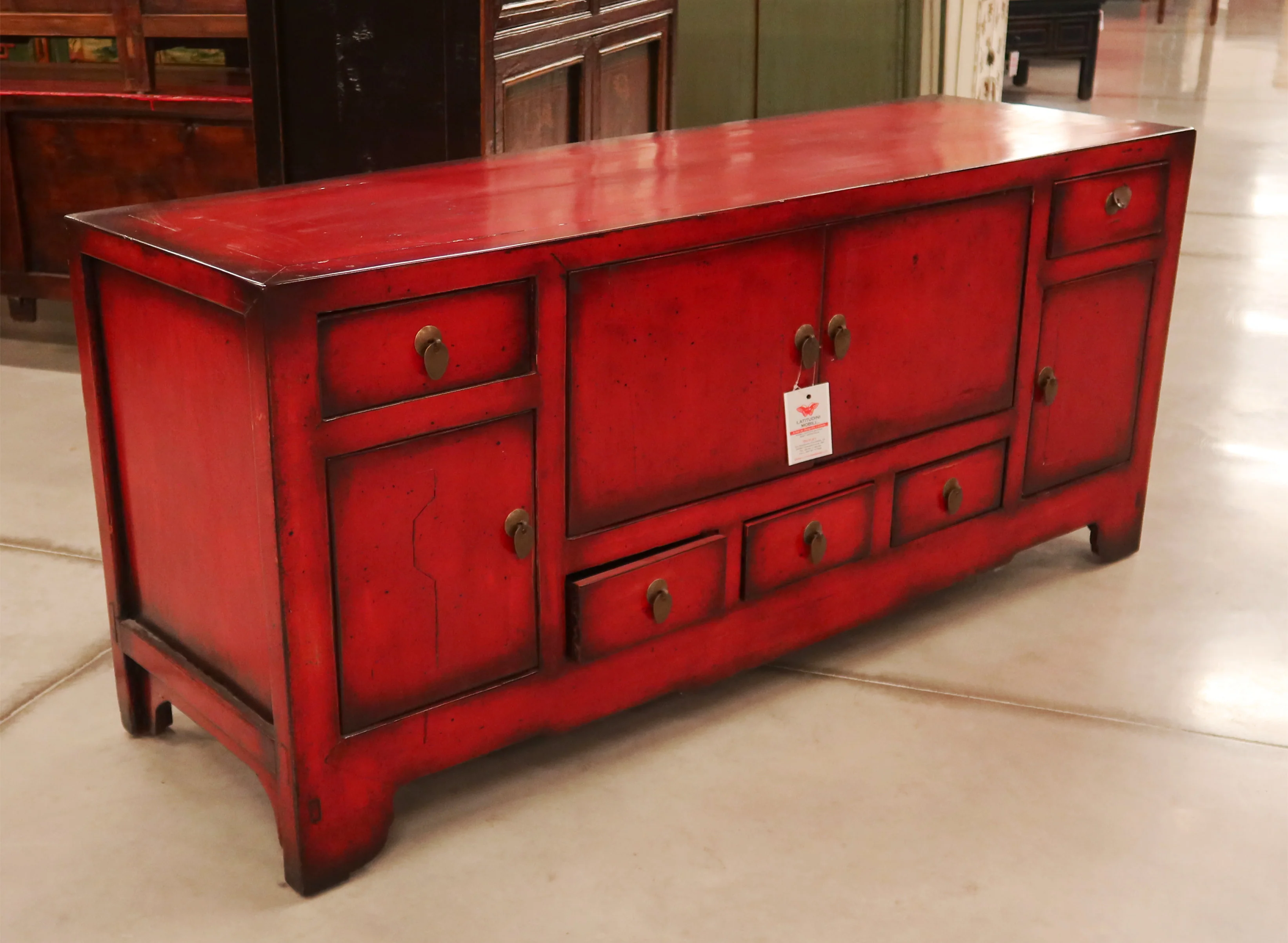 MOBILE PORTA-TV ETNICO IN LACCA ROSSA - Image 4