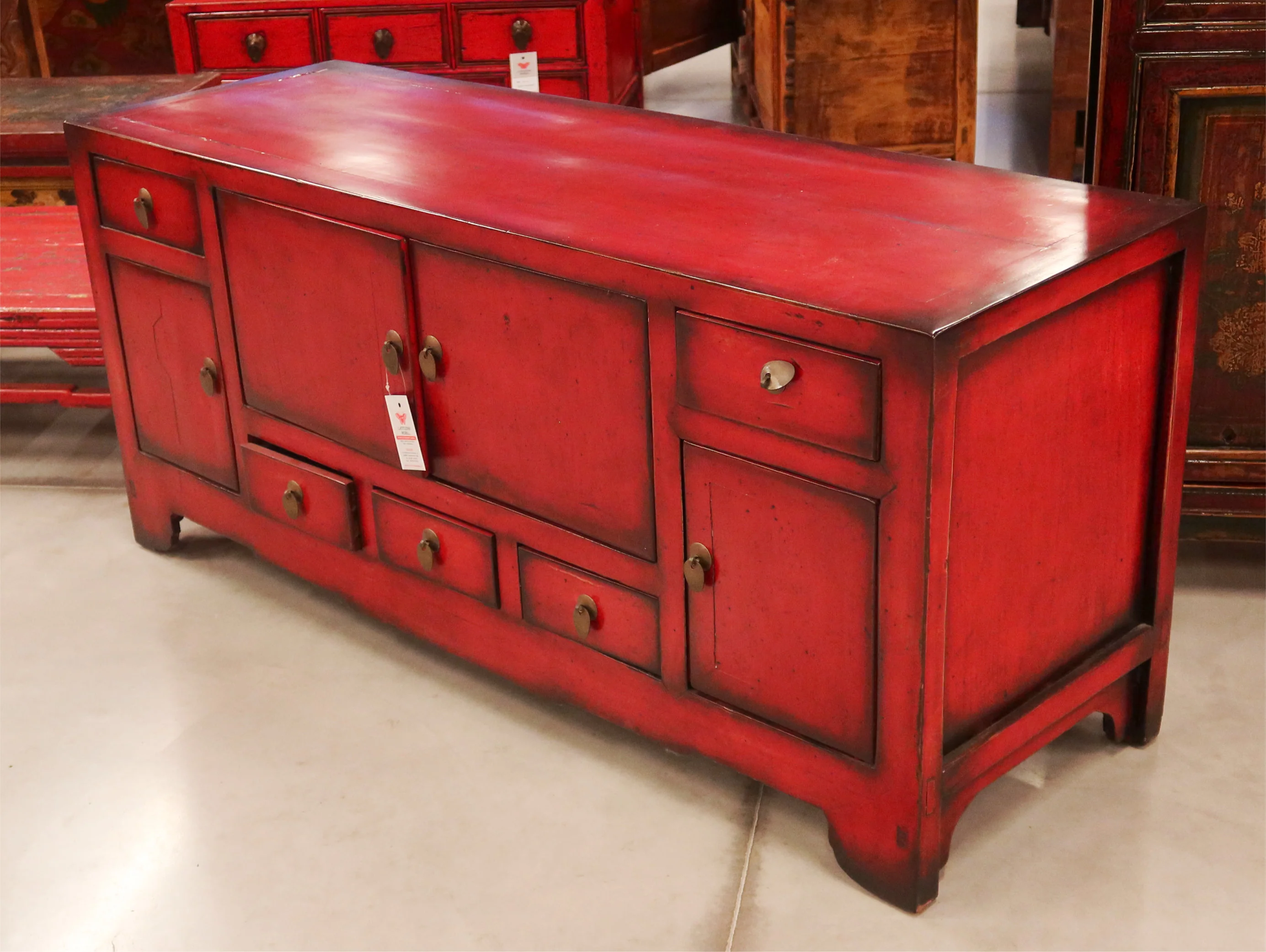 MOBILE PORTA-TV ETNICO IN LACCA ROSSA - Image 5