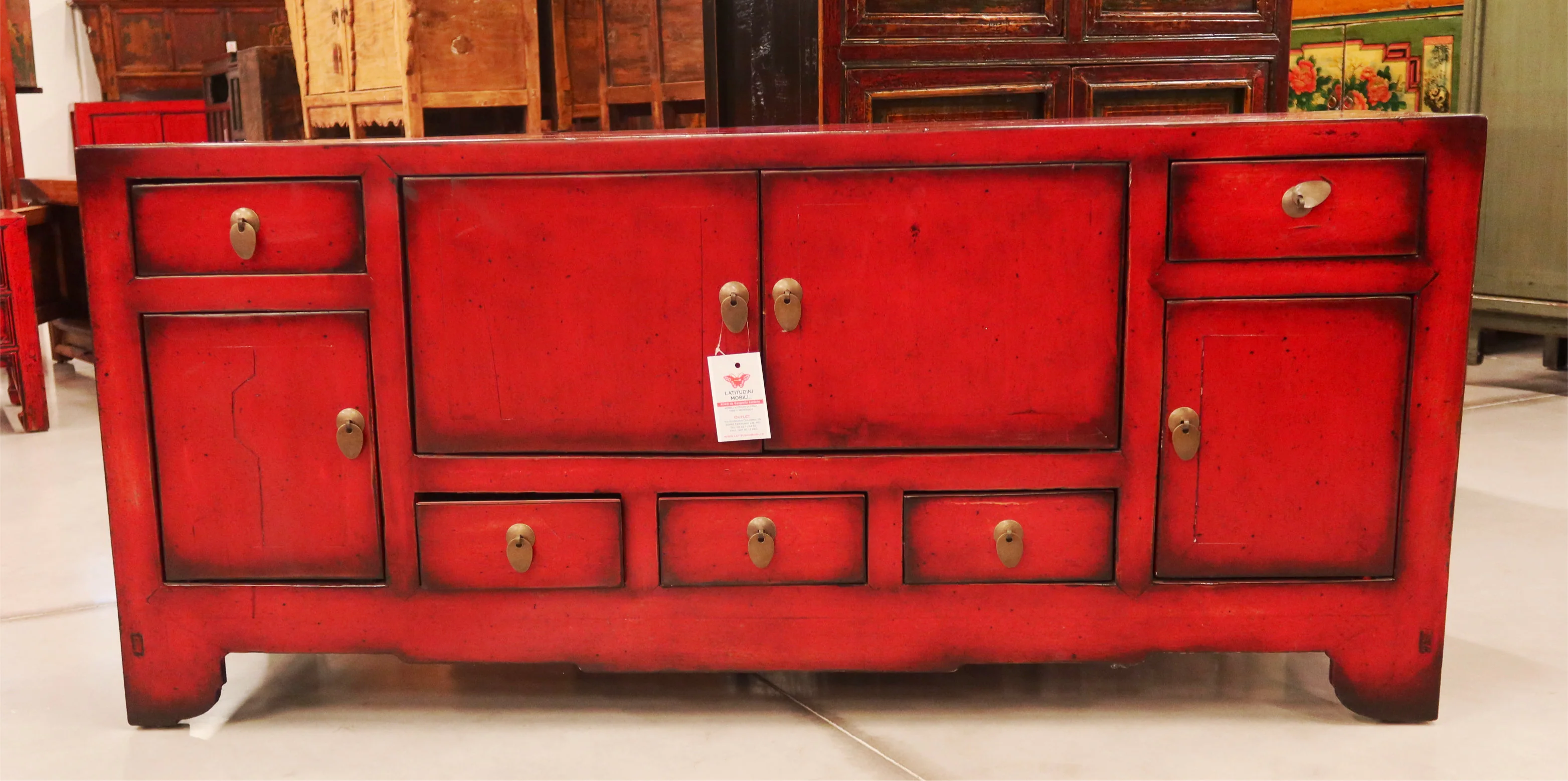 MOBILE PORTA-TV ETNICO IN LACCA ROSSA - Image 6