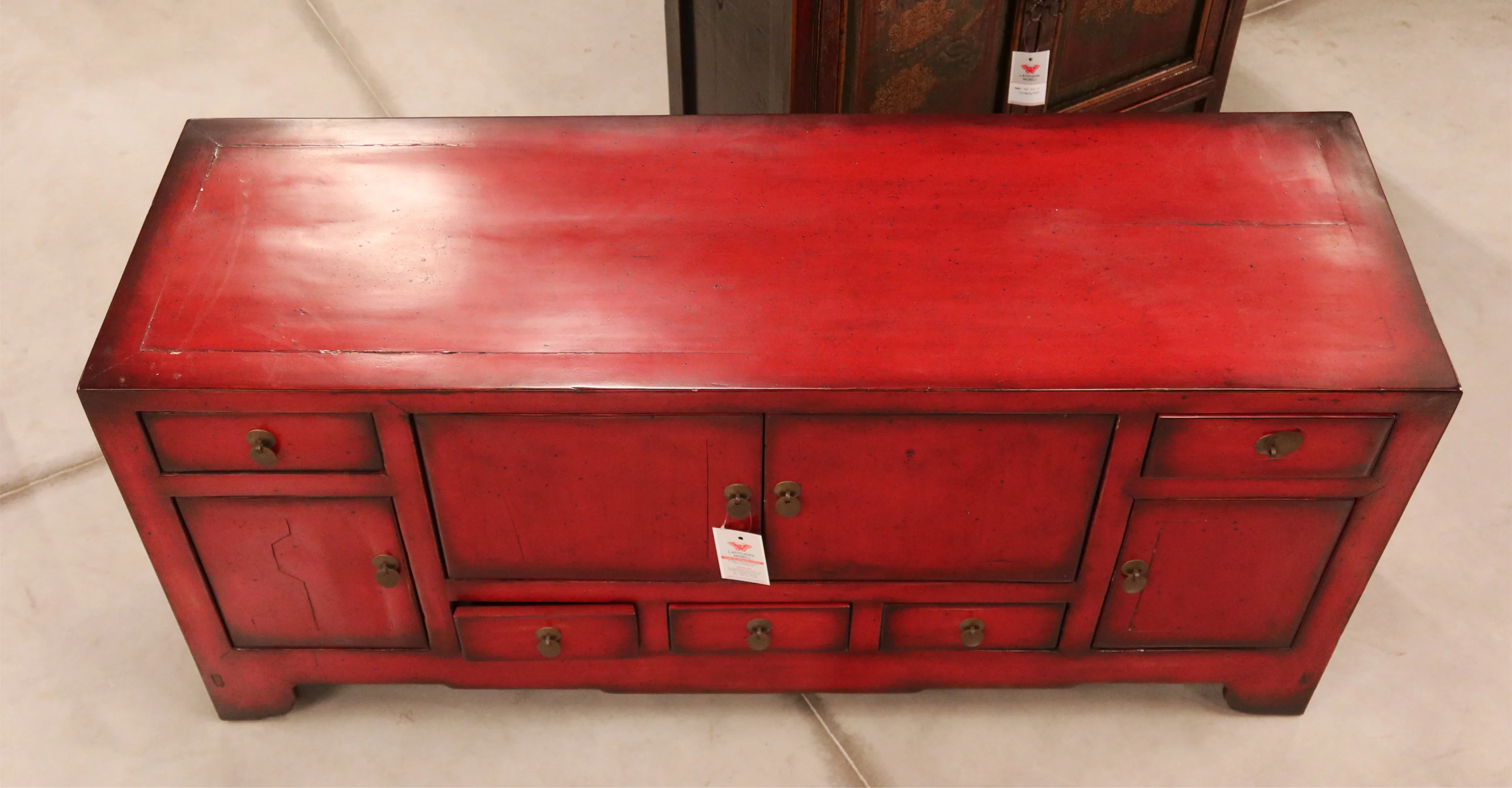 MOBILE PORTA-TV ETNICO IN LACCA ROSSA - Image 7